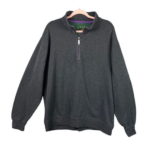 Orvis Quarter Zip Sweatshirt Men's Size Large Pull over Grey Long Sleeve - Picture 1 of 9